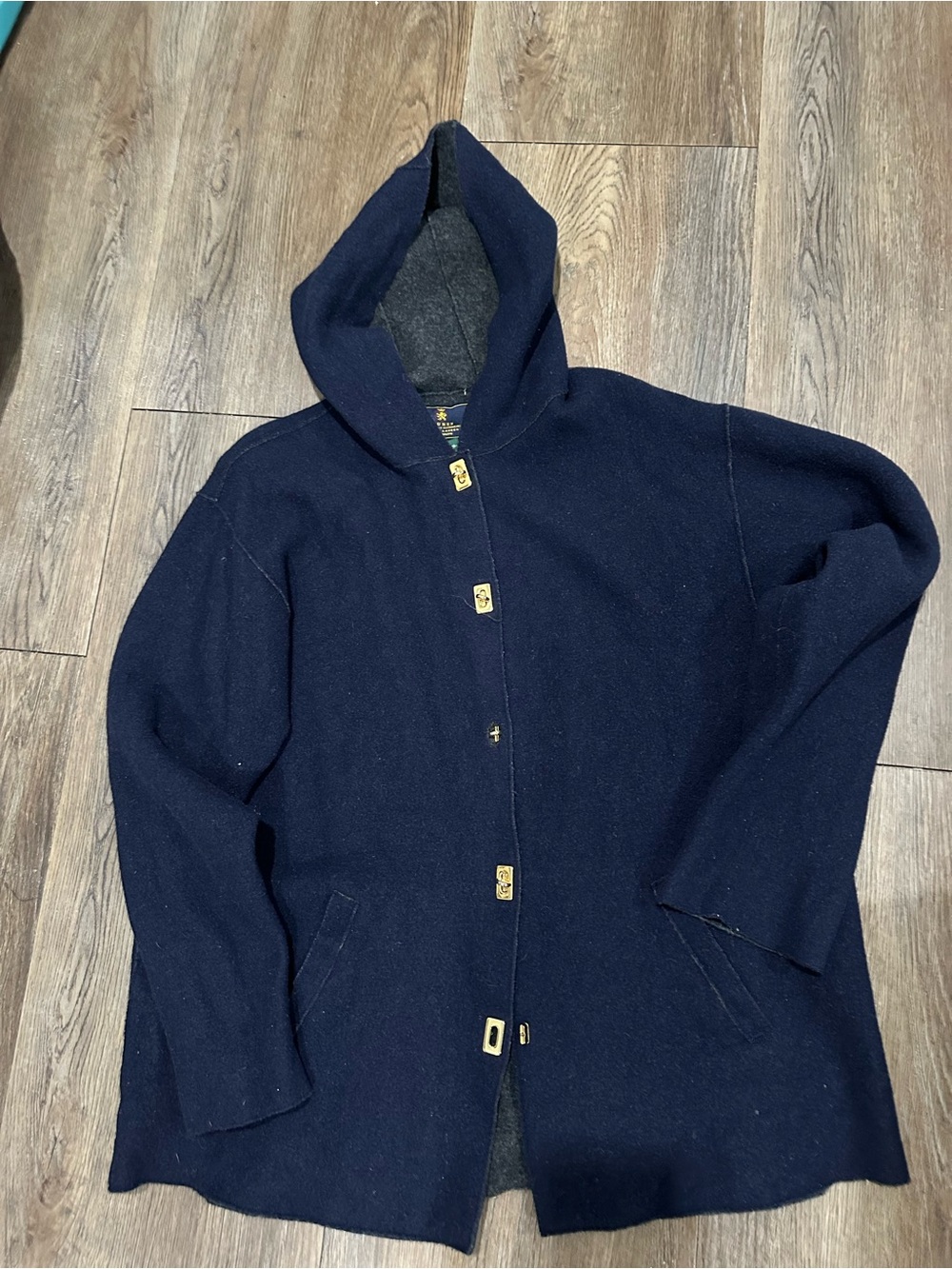 Vintage Ralph Lauren Navy Hooded Wool Toggle Coat